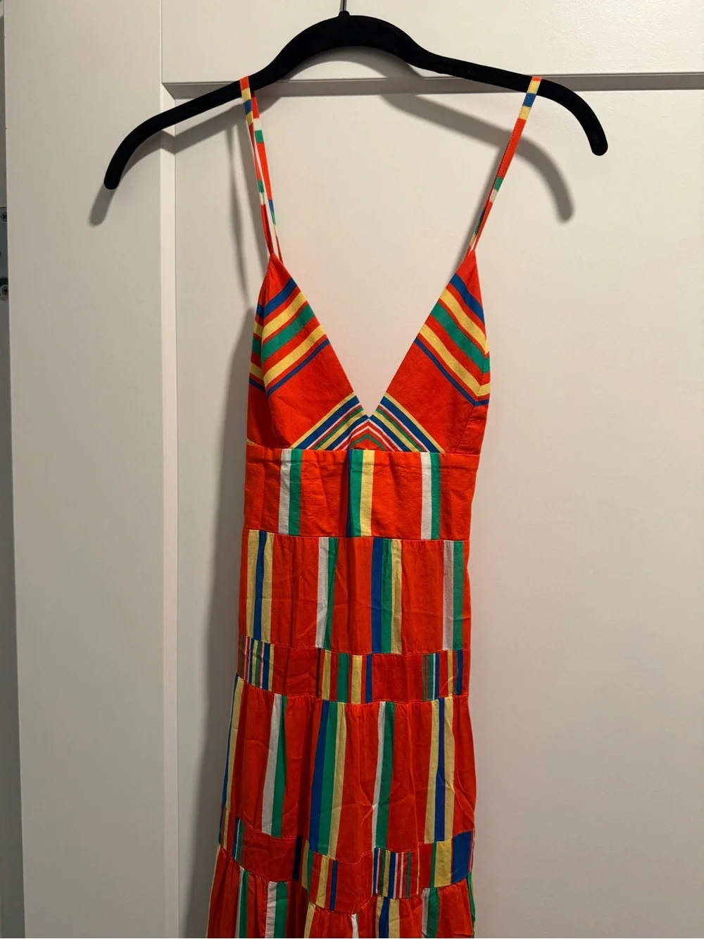 J. Crew Bright Orange Striped Sundress with Multicolor Panels